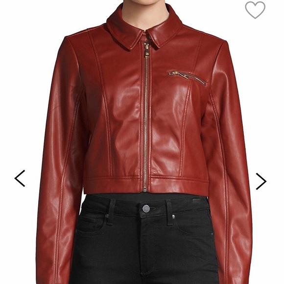 Guess Jackets & Blazers - Guess leather jacket cropped red brown coat